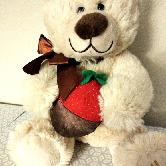 Teddy BEAR Berry Loved 11" Beige Realistic Plush Stuffed Animal Toy Strawberry - Picture 8 of 15